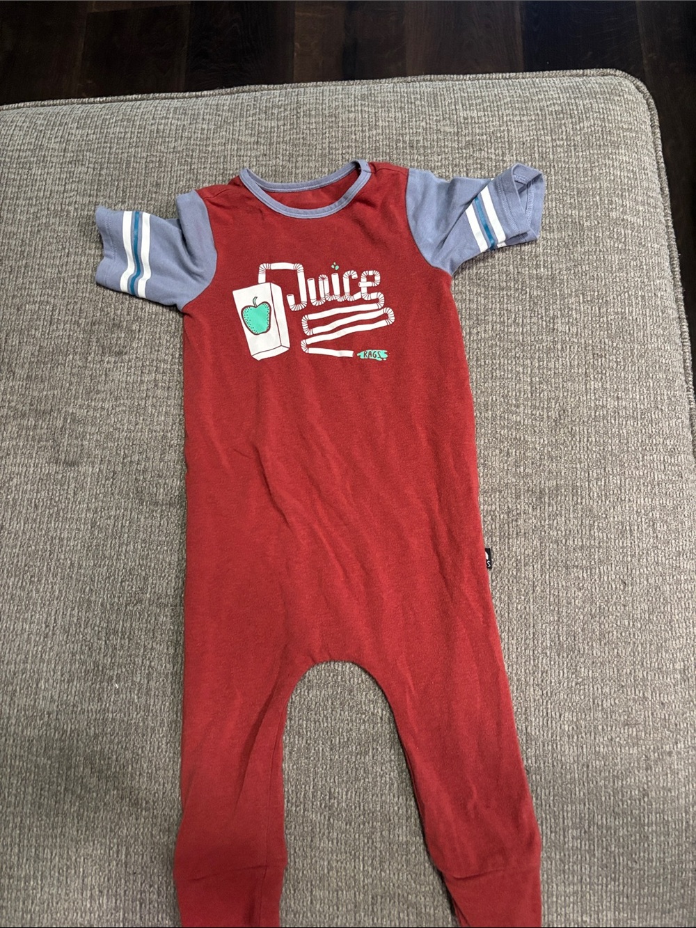 Rags to Raches Red One-Piece with Light Blue Sleeves